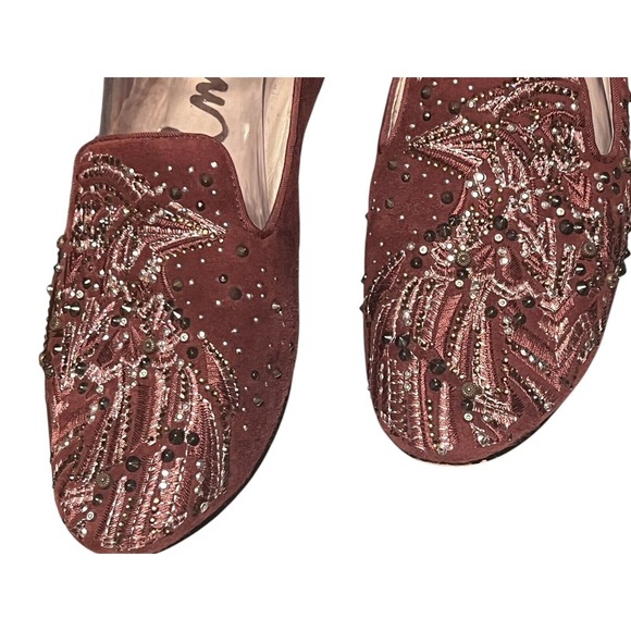 SAM EDELMAN Avalon Flats Burgundy Wine Suede‎ Sequin Flats Fairy Grunge W Sz 7.5 - Picture 9 of 16
